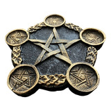 Pentagrama Castiçal Preto dourado Decoração Resina Cor Dourado