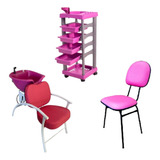 Pente Kit Rosa Carrinho Salão Lavatório Cadeira Fixa