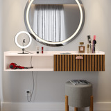 Penteadeira Classic Suspensa Com Porta E Passa Fios   Off White   Ripado