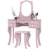 Penteadeira Com Banco Espelho 4 Gavetas 136x96x36cm Patrimar Cor Rosa