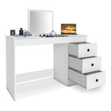 Penteadeira Compacta Multiuso Quarto Closet Maquiagem 3 Gavetas Espelho Cor Branco Ps Móveis