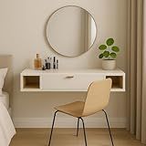 Penteadeira Suspensa Com Portas E Nichos - Design Moderno E Tampo Amplo Para Quarto Ou Closet -Off White-Nature-