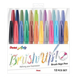 Pentel Arts Kit Canetas Brush Sign Pen Cartela 24 Canetas Cor Da Tinta 24 Cores