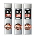 Pentel Grafite Ain Stein 0 3mm 2 B Tubo C 15 Grafites X 3 Unidades