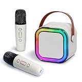 Pequeno Portátil Bluetooth Microfone Karaoke Caixa De Som- Luzes LED Dinâmicas Embutidas- Com 2 Microfone Sem Fio- Para Infantil Adultos Familiares- Ar Livre- Fogueira- Festa Presente