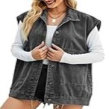 Perbai Colete Jeans Feminino Superdimensionado Envelhecido Médio Longo Sem Mangas Colete Com Bolsos B Cinza G