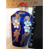 Perfumeiro Antigo Cristal Facetado Azul E Pintura Em Relevo