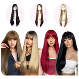 Peruca 100 Orgânica Lisa Longa Varias Cores 70cm touca Wig