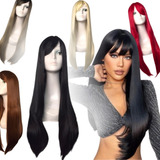 Peruca 100 Orgânica Longa 80cm Corte Efeito V Linda Super Natural Idêntico Ao Cabelo Humano Touca Wig Cap