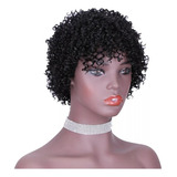 Peruca Cabelo Humano Curto Tipo Preto Cacho Áfro