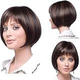 Peruca Curta Bob Lace Front Liso Marrom Escuro Para Mulheres