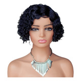 Peruca De Cabelo Humano Natural Afro Encaracolado Preta 20cm