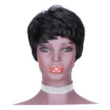 Peruca De Cabelo Humano Natural Peruca Curta Pixie Cor Preta