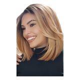 Peruca Front Lace Long Bob Loiro Raiz Esfumada Bio Fibra