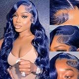 Peruca Frontal Azul De 76 Cm De Cabelo Humano Pré-arrancado Azul Marinho Ondulado 13 X 4 Hd Peruca Frontal Azul Escuro Cabelo Humano Para Mulheres 180% Densidade Use And Go Sem Cola, Perucas De Cabelo