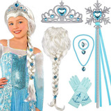 Peruca Infantil Elsa Frozen Cosplay Fantasy Girl De 7 Peças