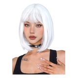 Peruca Lace Branca Cosplay Franja Fantasia Fibra Orgânica