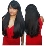 Peruca Lace Longa Liso Franja Wig Aplique Fibra Futura 70cm