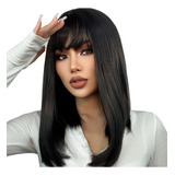 Peruca Lace Preta Média Lisa Idêntico Cabelo Humano Orgânica