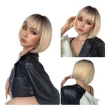 Peruca Lace Wig Curta Loira Lisa Franja Orgânica Premium