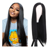 Peruca Lisa Preta Sem Franja 60cm Touca Fibra Orgânica