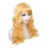 Peruca Loira Longa Ondulada Fantasia Glamorosa Halloween Cor Amarelo