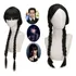 Peruca Longa Anime Cosplay Preto Wandinha Promoção +touca