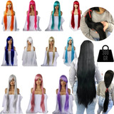 Peruca Longa Cosplay Liso Fantasia 1 Metro Coloridas Touca