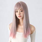 Peruca Longa E Reta Franja Feminina Cabelo Moderno Para Mu