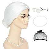 Peruca Miss U Hair Branca Velha Senhora Peruca Vovó Peruca Mulher Velha Curta Branca Fantasia Halloween Cosplay Coque Peruca