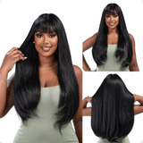 Peruca Wig Lace Longa Lisa Loira Com Franja 70cm