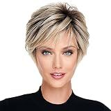 Perucas De Cabelo Humano Com Franja  Loiro Curto Para Mulheres Brancas  Peruca Sintética Em Camadas  Perucas De Cabelo Ombré Com Pente