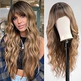 Perucas Loiras KOME Ombre Com Franja  Peruca Loira Mistura Marrom Longa Encaracolada Para Mulheres  Peruca Loira Longa Ondulada Peruca De Cabelo Sintético Para Festa Cosplay Uso Diário 26INâ  