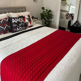 Peseira Cama Queen Trico Manta Sofá 230cmx60cm Barata Cor Vermelho
