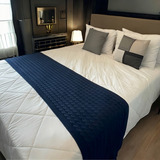 Peseira Cama Queen Trico Manta Sofá 230cmx60cm Cor Azul marinho