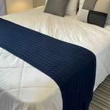 Peseira Cama Queen Trico Manta Sofá 230cmx60cm Cor Azul marinho