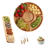 Petisqueira De Bambu Tábuas De Frios Petiscos Kit 4 Peças Cor Marrom redonda