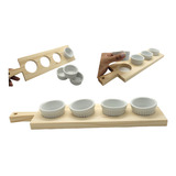 Petisqueira De Madeira Com 4 Mini Ramekin De Porcelana