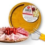 Petisqueira De Madeira Com Divisórias - Garfo E Espátula - Kit Para Queijos- Frios E Aperitivos Gourmet