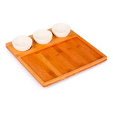 Petisqueira Gamela Quadrada De Bambu Com Bowl Cerâmica Cor Natural