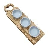 Petisqueira Porta Molhos Com 3 Ramequim De Porcelana Madeira Pinus Petiscos Patê Mesa Posta Servir Geleias Tábua Com Alça Coração La Nacasa