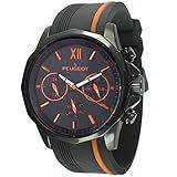 Peugeot Relógio Esportivo Masculino Com Cronógrafo Mostrador Grande Redondo Com Dia Data 24 Horas Submostrador Janela E Pulseira De Silicone Laranja Cronógrafo