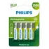 Philips Pacote 4 Pilhas Bateria Aa Recarregável 2500mah