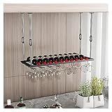 PHLEPS Rack De Vinho Suspenso Com Suporte De Vidro E Prateleira  Barra De Teto De Metal Ajustável  Rack De Vinho Industrial Montado Na Parede  Perfeito Para Bar Café Cozinha  Cor  Preto  Tamanho  80 X