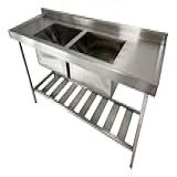 Pia De Aço Inox Industrial 170x60x90 Cm Cuba Dupla Nortinox
