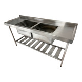 Pia De Aço Inox Industrial 180x60x90 Cm Cuba Dupla Nortinox