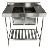 Pia De Aço Inox Industrial 180x60x90cm Cuba Dupla Centralizada Nortinox