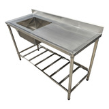 Pia Mesa Inox Industrial 200x60 Esquerda Prateleira Gradeada