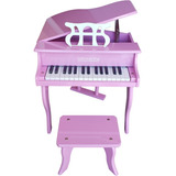 Piano De Cauda Infantil 30 Teclas Turbinho Rosa Com Banco