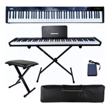 Piano Digital 88 Teclas Profissional Suporte Banco Cor Preto 110v 220v